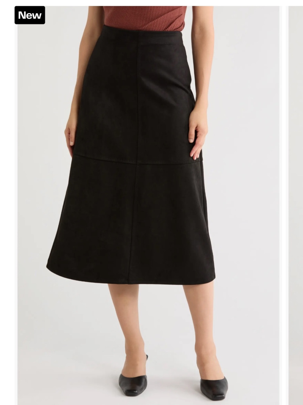 NWT Max Studio Faux Suede Black Panel A-Line Midi Skirt size large